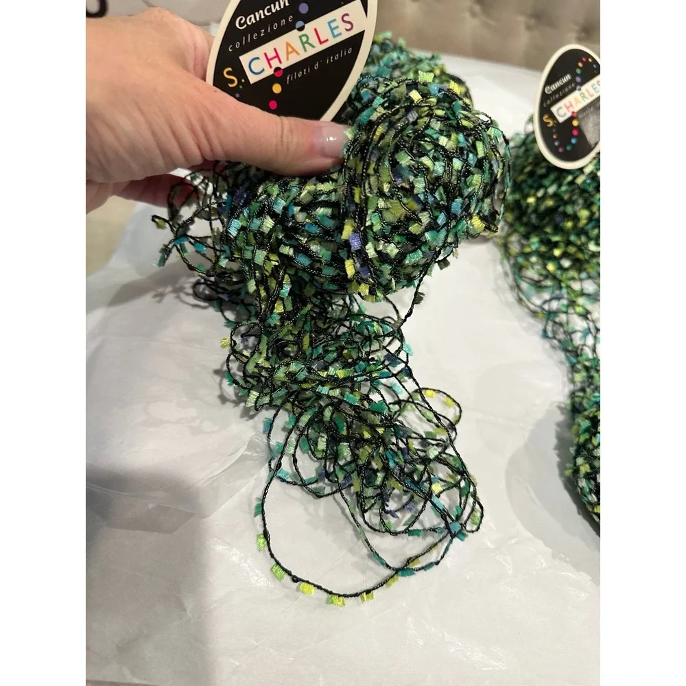 S. Charles Flag Ribbon Yarn Made in Italy Blue & Greens